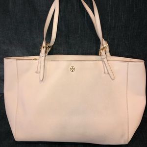 TORY BURCH LEATHER PERRY TOTE HANDBAG LIGHT OAK